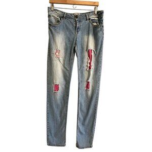 Mudd Distressed Denim Jeans 34" Light Wash Sequin Y2K Grunge Skater Distressed